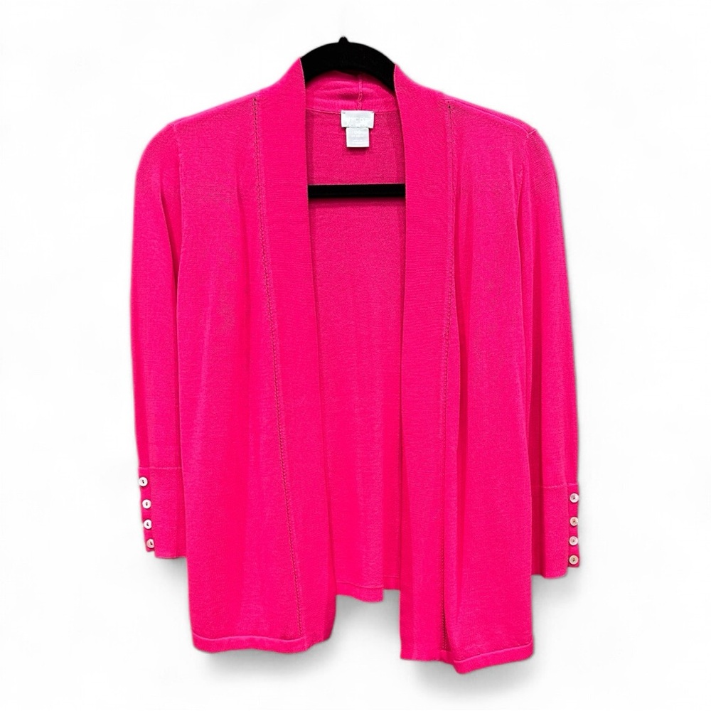 CHICOS Lightweight Open Front Cardigan Sweater  Pink Chicos Size00 (Size2-4)
